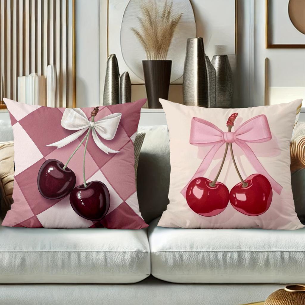 Cherry Patterned Cushions Pink Bow Decor Home Accent Polyester pillowcase, sofa decorative cushion cov Headboard Pillow