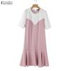 ZANZEA Women Fashion Embroidery Patchwork Casual Round Neck Short Sleeve Dress