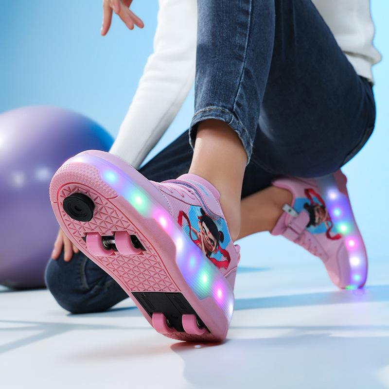 2025 New Runaway Shoes Boys Nezha Luminous Pulley Skates Four-wheel Invisible Walking Outdoor Sports Women