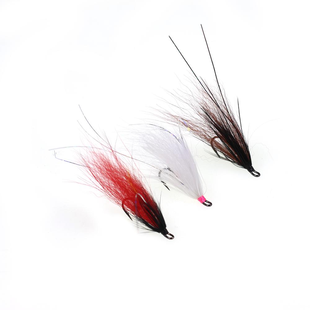 #6 Double Hook Salmon Steelhead Wet Flies, Intruder Style Fox Tail Streamer Fishing Lure, Trout Bass Bait Freshwater & Saltwater