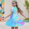 Girls Round Neck Flutter Sleeve Colorful Gradient Printed A Line Flared Dress