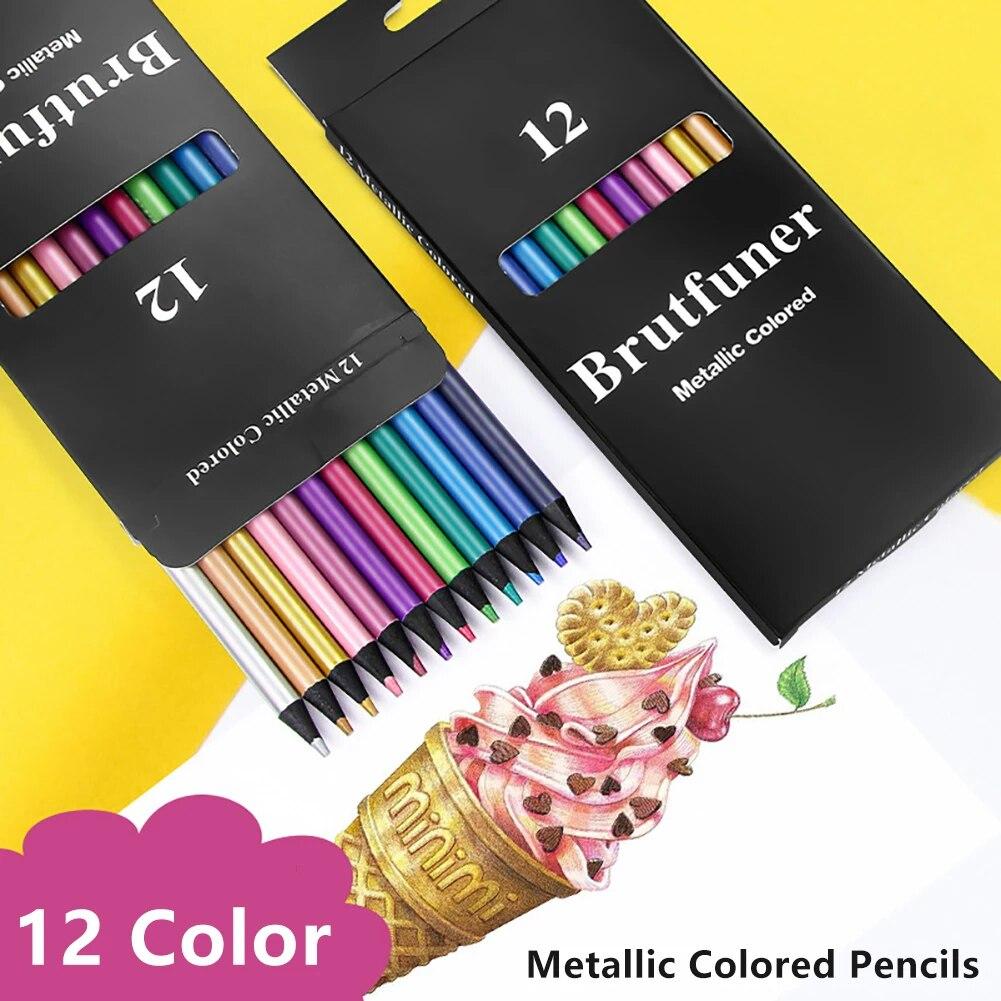 12 Color Metallic Colored Pencils Drawing Sketching Set Coloring Pencils Profession Art Supplies For Kids Adult