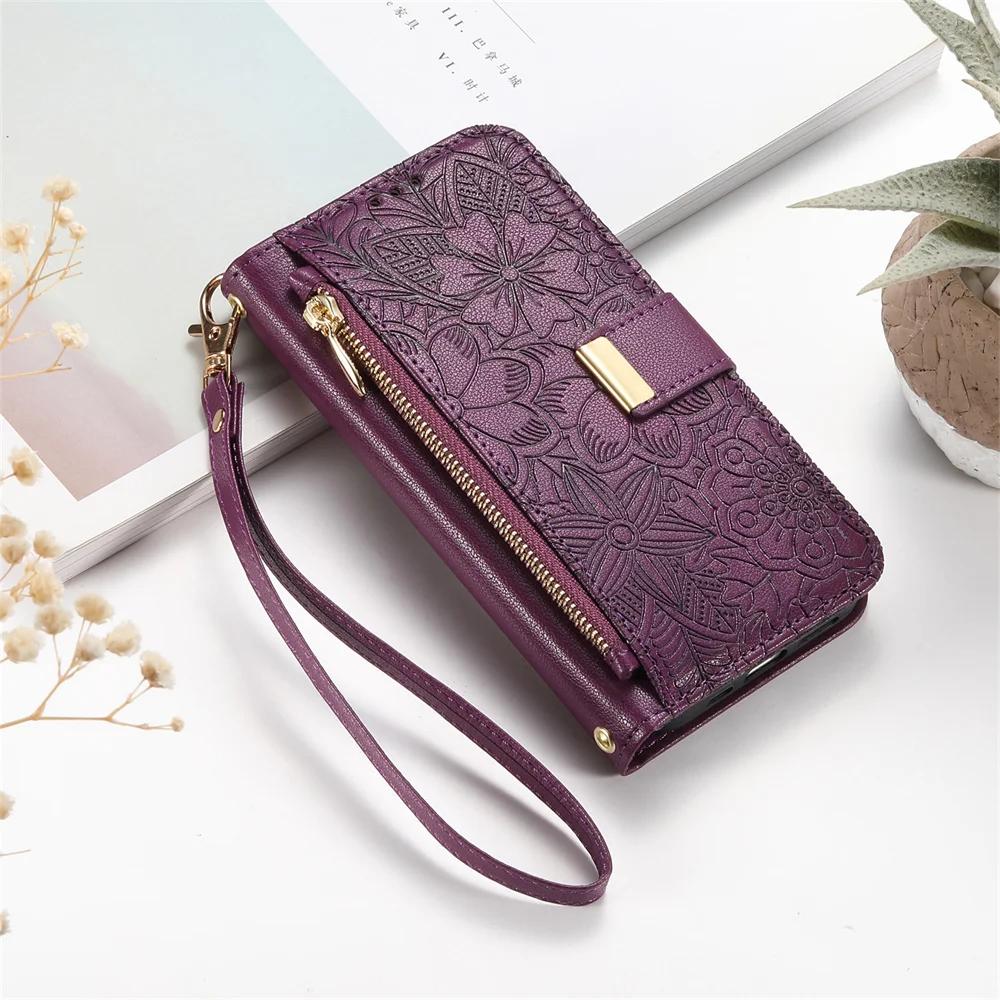 Wrist Strap Flip Wallet Card Slot Phone Case For Samsung Galaxy S25 Edge Ultra S24 FE A06 A16 A26 A56 A36 A55 A35 A25 A15 A05 5G