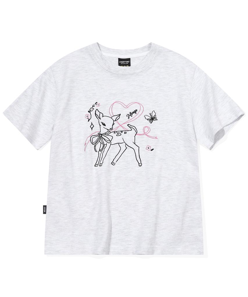 CPGN STUDIO Dear Bloom Crop Short Sleeve T-Shirt Melange White