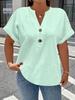 2026 Spring New Women's Fashion: Solid Color Short Sleeve Tops with Buckle Design.