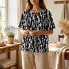 Camicia Casual da Donna con Stampa, Collo Henley, Manica Corta, Cotone e Lino, Tasca Frontale e Bottone, Vestibilità Rilassata