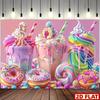 2D Whimsical Pink Candy Theme Backdrop for Kids Dessert Themed Events
