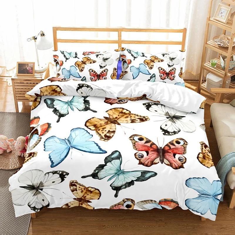 Printed Skull Cartoon Duvet Cover Set With Pillowcases Color Butterfly Queen White Double Beddding Home Textile Modern Style