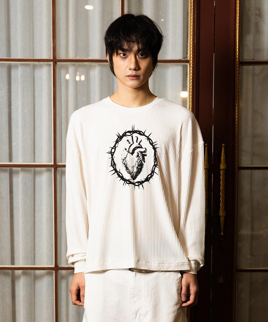 Nodeu Saint Heart Ribbed Long Sleeve (White)