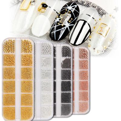 6 Sizes Caviar Bead Stainless Steel Beads Nail Art Decorations Rose Gold Silver Black DIY Tool Nail Studs UV Gel Polish