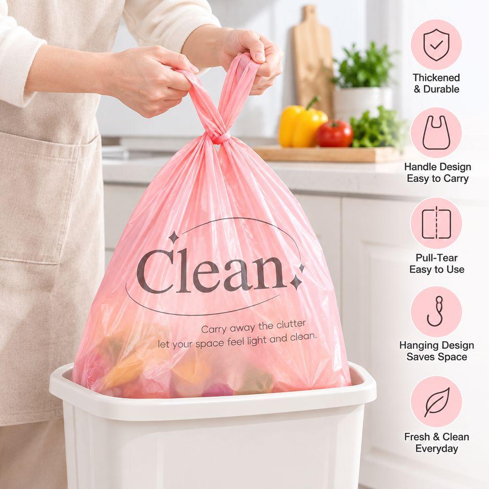 50Pcs Pull-Tear Printed Trash Bags Thickened Vest Bags New Garbage Bags Kitchen
