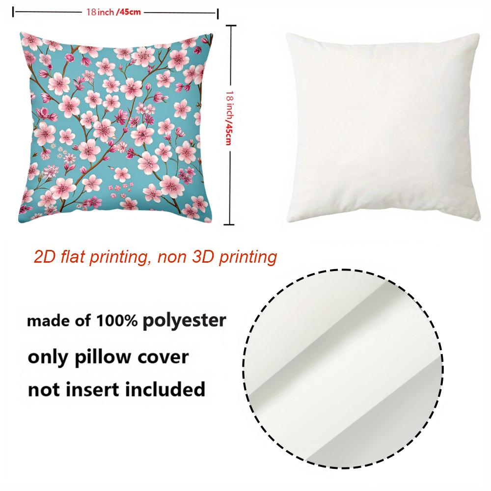 Blue Cherry Blossom Pattern Decorative Throw Pillow Cover 2D Flat Printed Polyester Sofa Cushion Case For Spring Home Decor