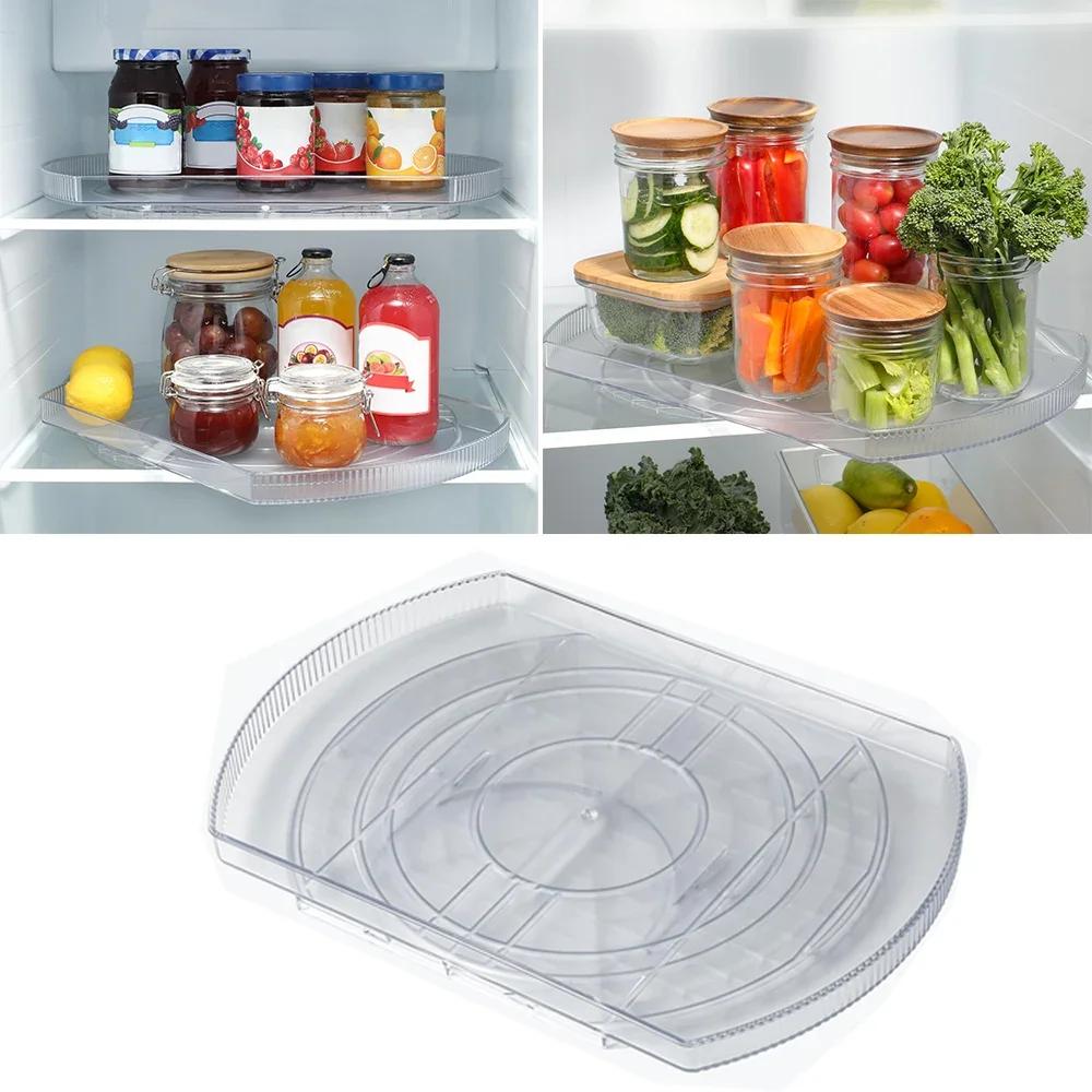 360 Rotate Rectangle Tray Lazy Organizer Turntable Storage Tray Clear Food Storage Organizer Spice Rack For Kitchen Organizer
