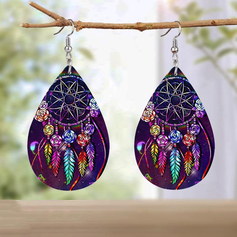 Streifen/Traumfänger-Muster PU-Leder Ohrringe Damen Elegante Ohrringe für Festival, Geburtstag, Weihnachten und tägliches Tragen Trendige Damenohrringe