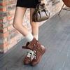 Vintage Leather Martin Boots Women's Western Boots Color Matching Inner Height Increase Strap Short Boots Tooling Boots