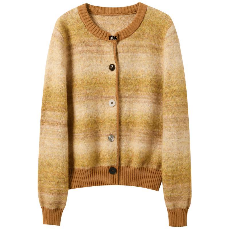 Sancai Winter Gradient Striped Button-Up Knit Cardigan