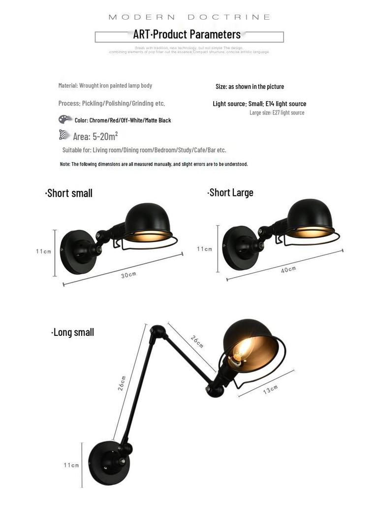 Nordic Industrial Retractable Swing Arm Wall Lamp - Modern Minimalist Design for Living Room or Bedroom