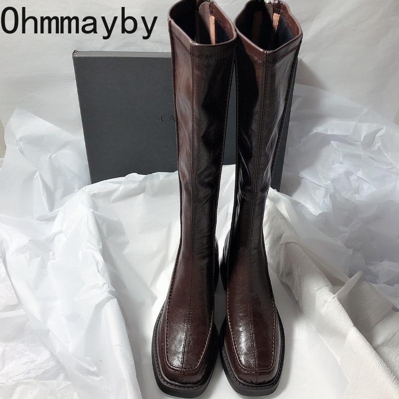 Vintage Thick Heel Women Knight High Boots Fashion Side Zippers Shoes Autumn Winter Ladies Concise Slim Long Botas De Mujer