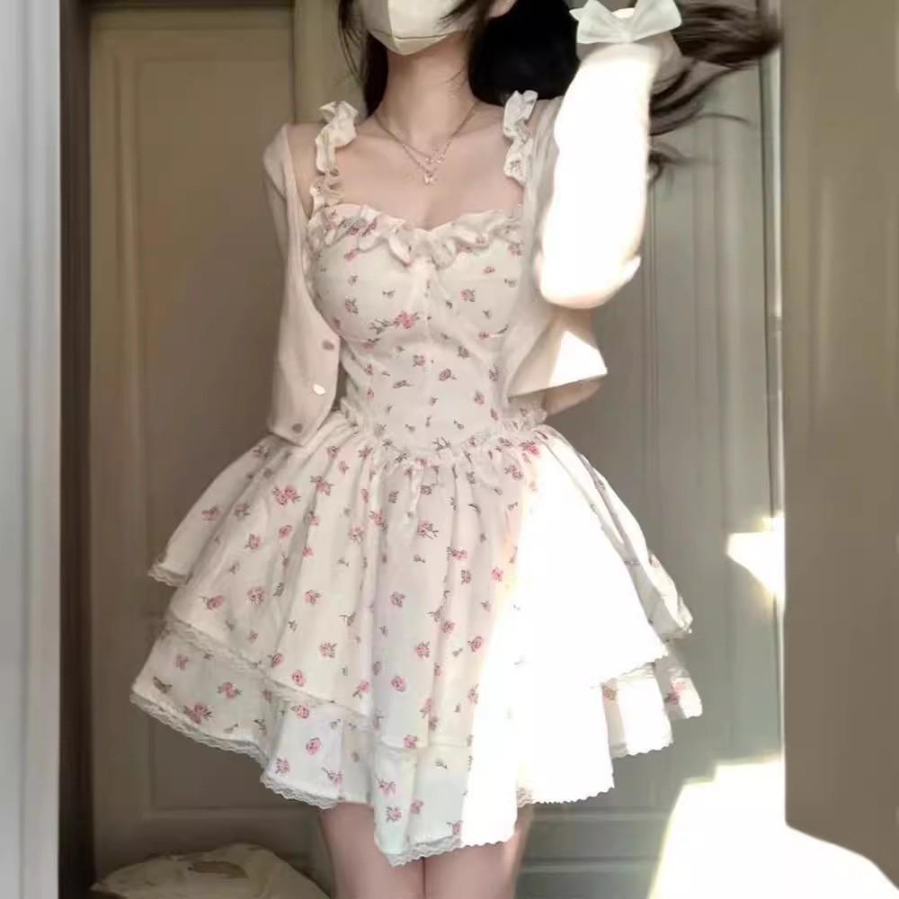 

Юбка на подтяжках с французским белым изумрудным цветочным узором - новый стиль весна/лето Small