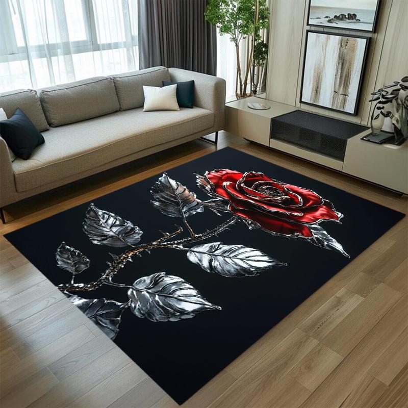 Metal Rose Flower Living Room Rug Carpet Mat Home Decoration Non Slip Floor Mat Modern Style Area Rug Artistic Design