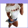 Elegante Sexy Da Donna Manica Corta Pizzo Incrociato Allacciatura Bodycon Blusa Top Maglietta Slim