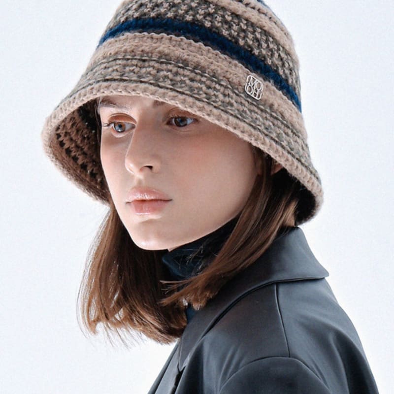 

MooiHead Двухцветная вязаная панама для серфинга_3 цвета ivory