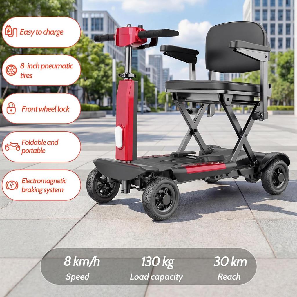 Portable Mobility Scooter, 30km Range, 130 Kg Load Capacity, Anti-Tip Design, Replaceable Battery, TODIMART X11 Foldable Mobility Scooter for Adults