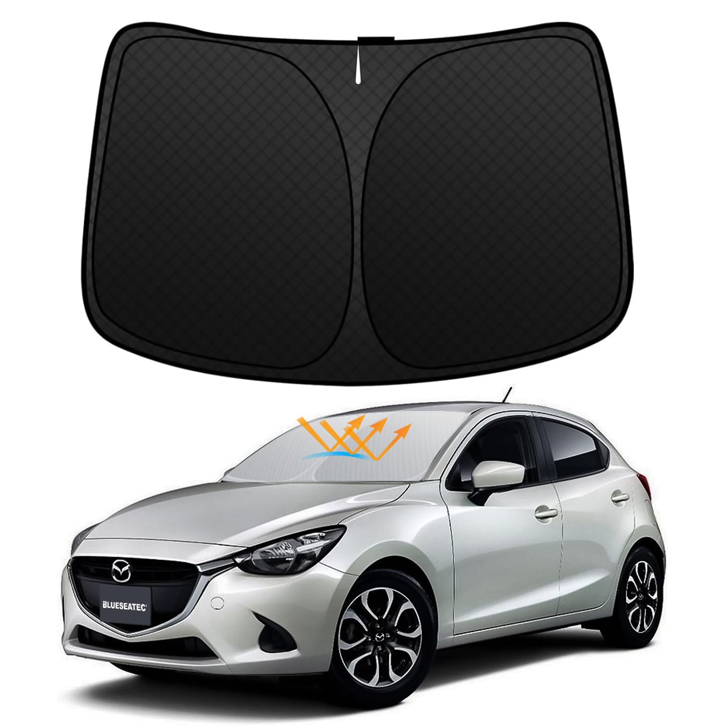 

BLUESEATEC Sunshade for Mazda Demio DJ (2014–2019) Front Windshield, 6-Layer UV Cut, Heat-Insulating, Vehicle-Specific Fit, with Storage Bag чёрный