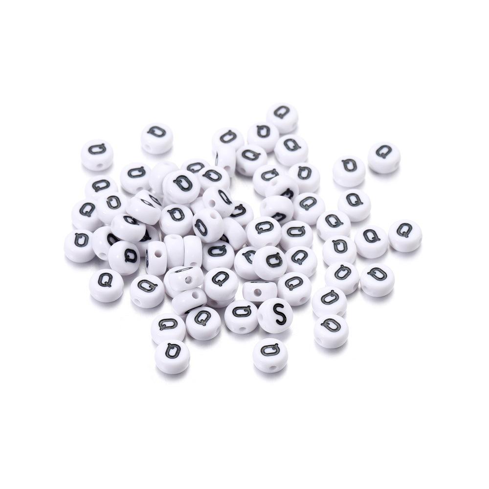 DIY Handmade Necklace: White Round Beads with Black Letters (26-Letter Set) for Phone Chains & Accessories