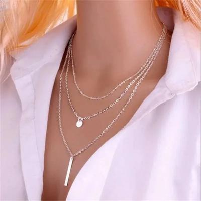 Multi Layered Metal Sequin Spike Pendant Clavicle Necklace Fashion Jewelry for Women