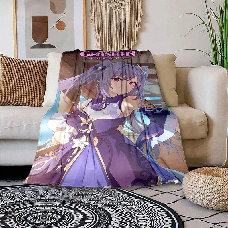 Genshin Impact Měkká plyšová rozkládací pohovka házecí kreslený moderní flanelový povlak na deku Gedruckt Bettdecke Geschenk piknikové deky