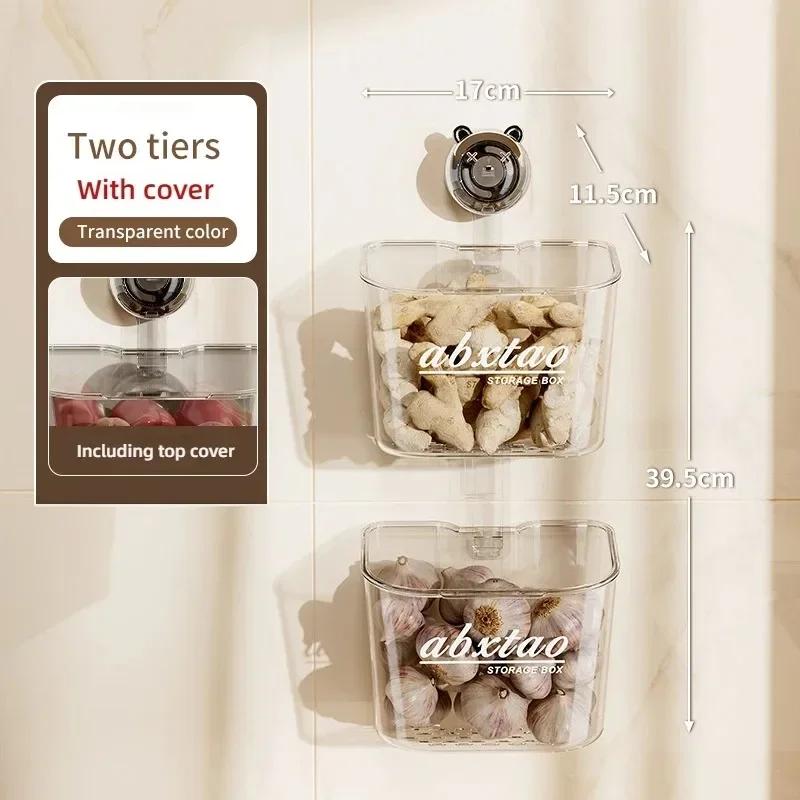 

Пластиковый контейнер для хранения на присосках Экономия места Прозрачная корзина для хранения лука Съемная Легкая установка Полка для хранения в душе