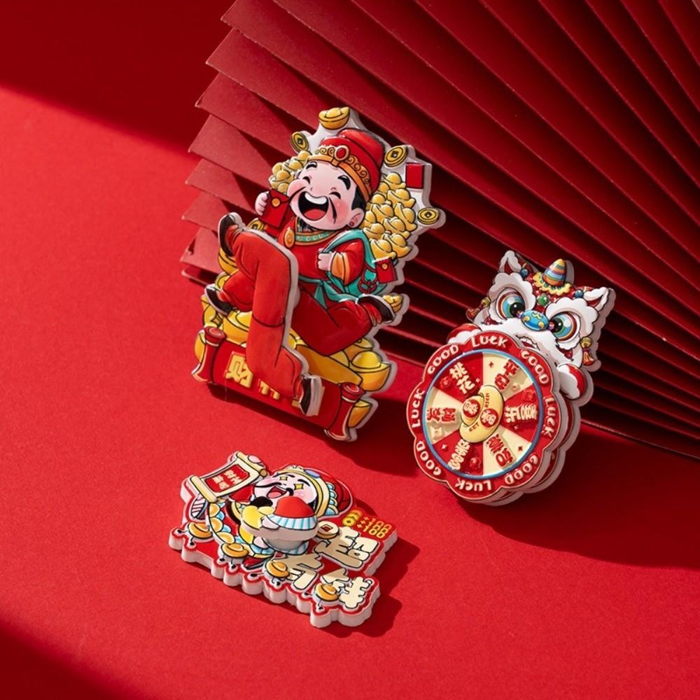 Cartoon God of Wealth Magnetic Sticker Thickened Blessing 3D Rotatable Magnet Chinese Style Traditional