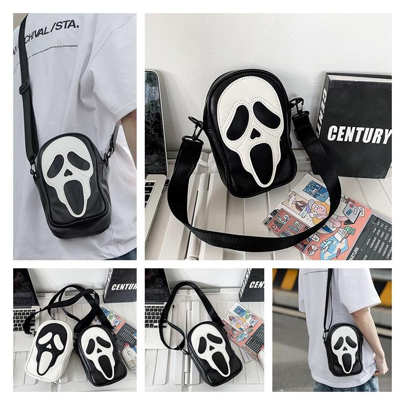 Trendy Ghost Skull Crossbody Bag Small Pu Shoulder Bag For Men And Women