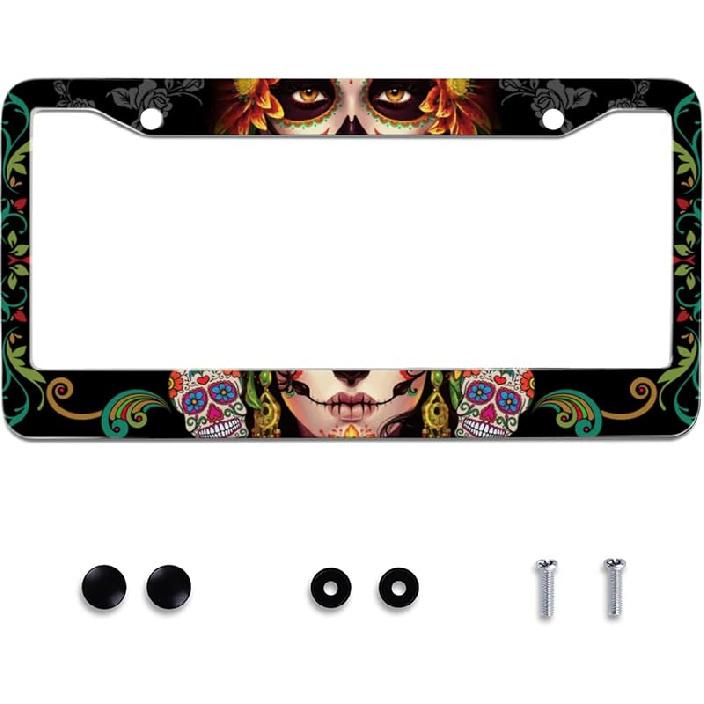Personalise Colorful Floral Flowers License Plate Frame License Plate Frames Car Universal Stainless Steel Accessories Cars Decor With 2 Holes And