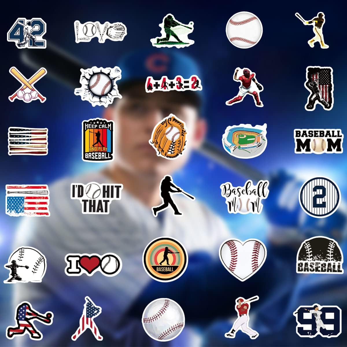 Baseball Stickers 100PCS Sports Baseball Stickers for Water Bottles, Helmet Stickers Gifts for Boys/Girls,Baseball Gifts for Teen Boys Stickers