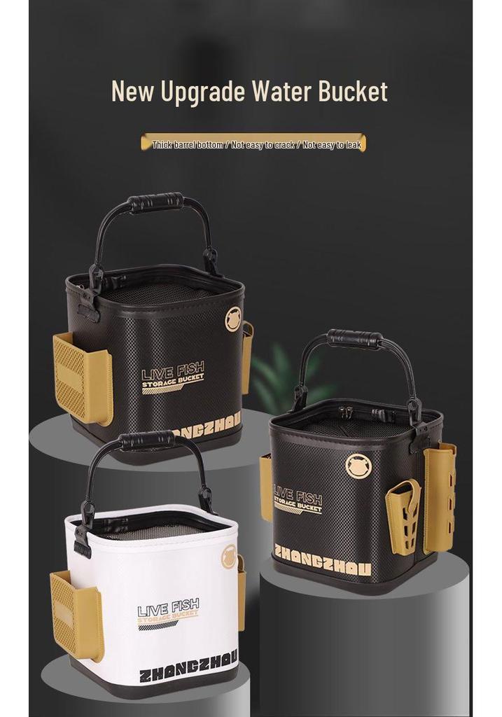 Foldable Multi-Purpose EVA Fishing Bucket: Portable Live Fish Keeper and Lure Container for Outdoor Use.