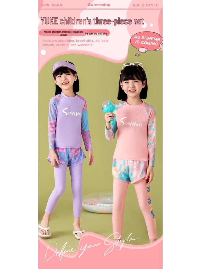 Maillot de bain pour fille à manches longues et pantalon - Protection solaire d'été, Tailles S/M/L