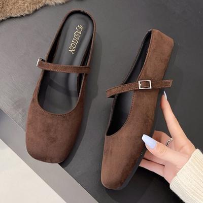 Fashion Mid Heels Women Slippers Fashion Suede Elegant Mules Shoes 2025 Autumn New Trends Designer Pumps Square Toe Zapatillas De Mujer