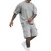 Mens Casual Two Piece Outfit Drop Shoulder Oversized T Shirt And Cargo Drawstring Shorts Set