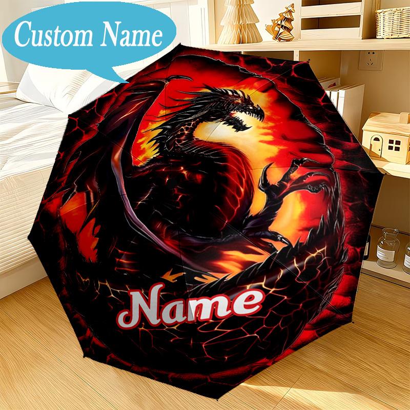 Custom Name Umbrella Fiery Dragon's Majesty Umbrella 8-Frame for Travel, Camping, Casual Lightweight Portable, Essential for Family Gifts