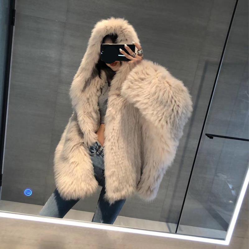 

Женская осенне-зимняя шуба из искусственного меха с капюшоном, свободный длинный топ