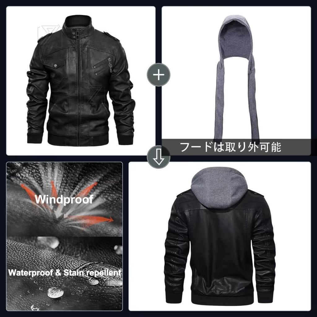 Leather PU Leather Large Windproof Leather Jacket [Kayiyasu] Men's Jacket, Jacket, Hooded, Loose, Size, S-4L, Autumn, Winter, Spring, Riders, Stylish,