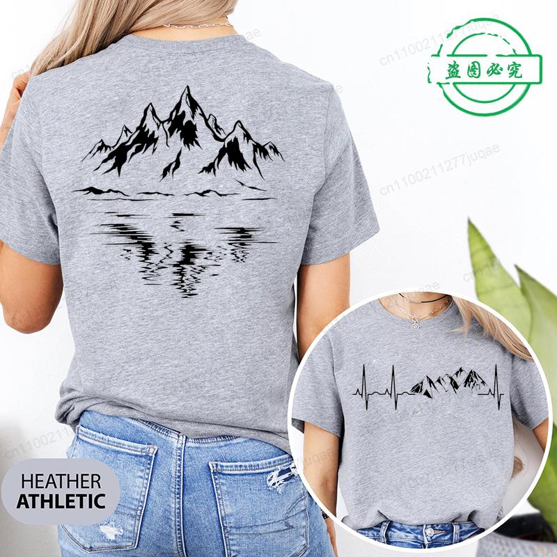 Mountain Print Women T-shirt Summer Outdoor Climbing Hiking Graphic Shirt Short-sleeved Top Outdoor Lovers Summer Lady T-shirt