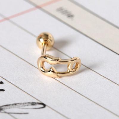 14K Gold Curved Clothes Pin Unique Basic Gold Piercing