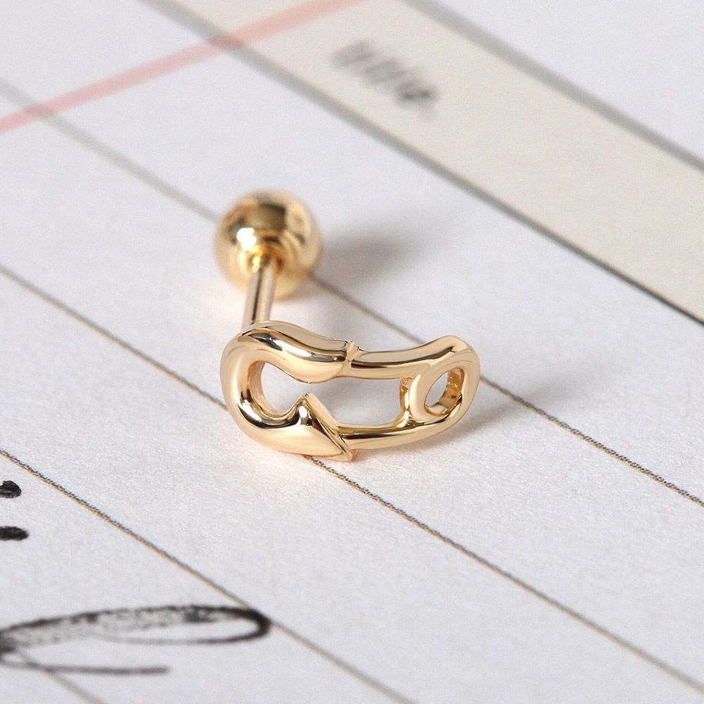 14K Gold Curved Clothes Pin Unique Basic Gold Piercing