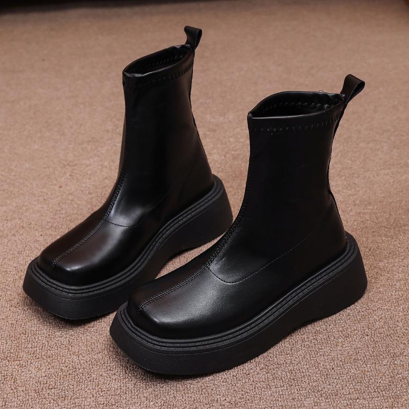 Elastic thin boots women's new autumn and winter thick-soled heightening simple Martin boots spring and autumn single boots