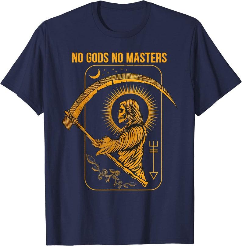 No Gods No Masters Satanic Evil Baphomet Tarot Death Satan TShirt