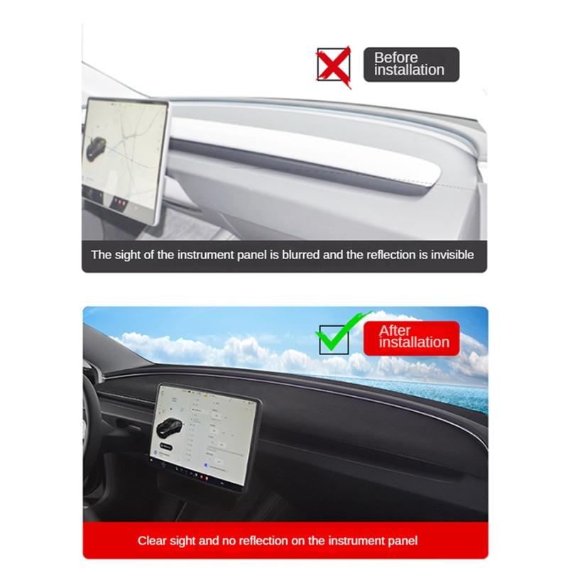 A65P-For Tesla Model 3 Highland 2024 Car Dashboard Cover Anti-Slip Anti-Light PU Dash Mat