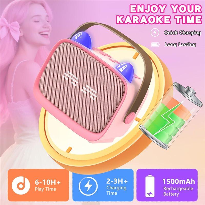 ABUO-Mini Portable Bluetooth Speaker Wireless Karaoke Machine With 2 Microphones K-Song Functionality For Family Singing